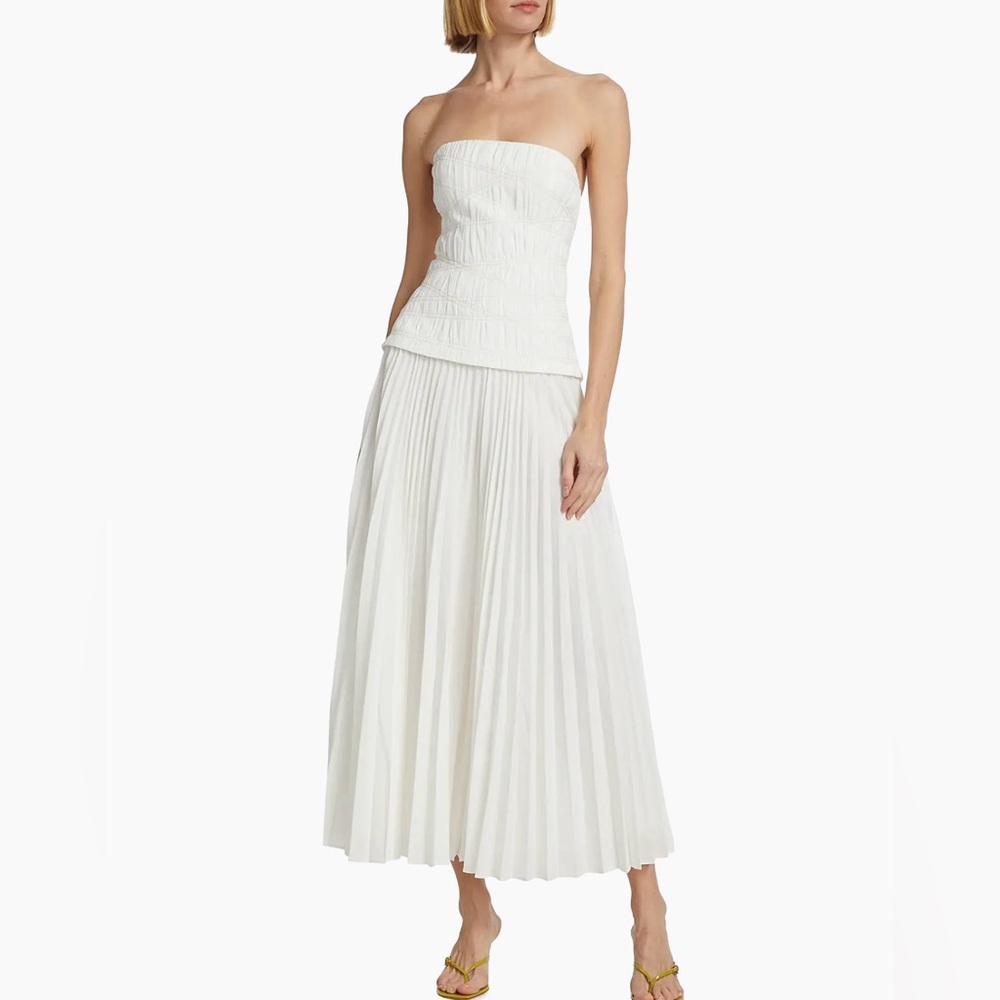 Acler Strapless White Pleated Midi Dress